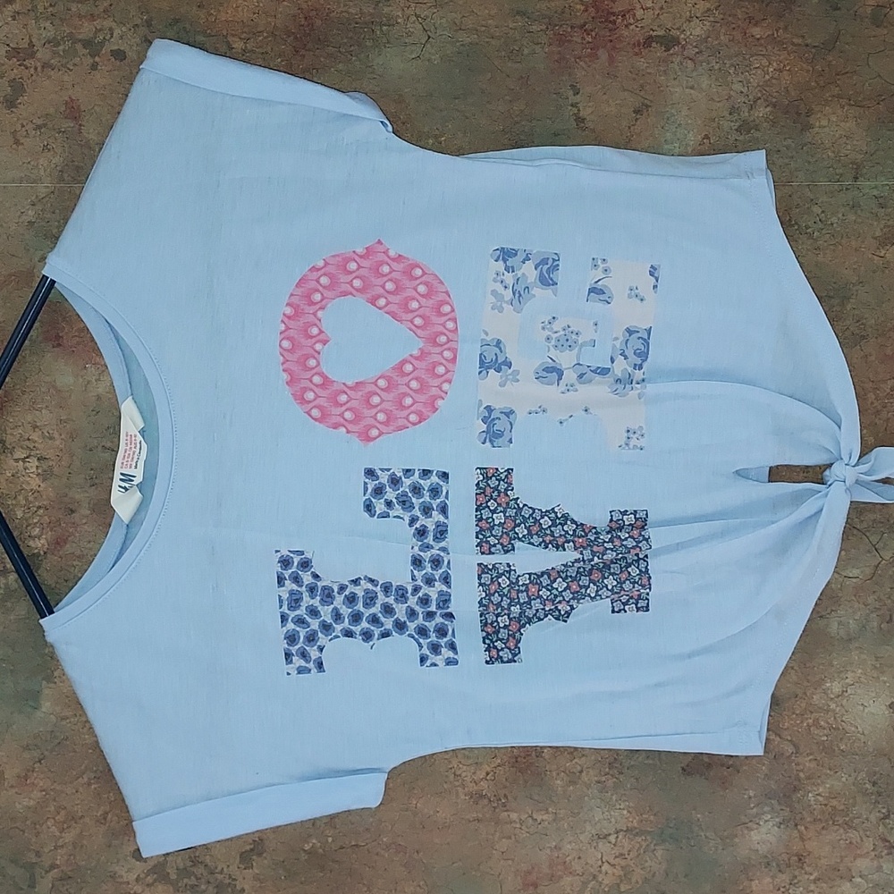 H&M Love Graphic Tee Size 8-10 Blue
